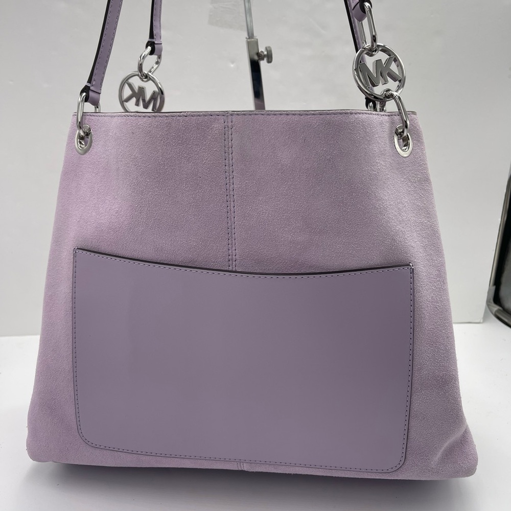 MICHAEL KORS Christina Lg Suede Shoulder Tote Triple Compartment
Lt Quartz 
NWT